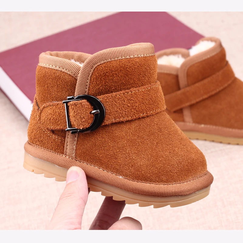 Зимние ботинки из натуральной кожи с мягкой подошвой зимняя детская обувь для