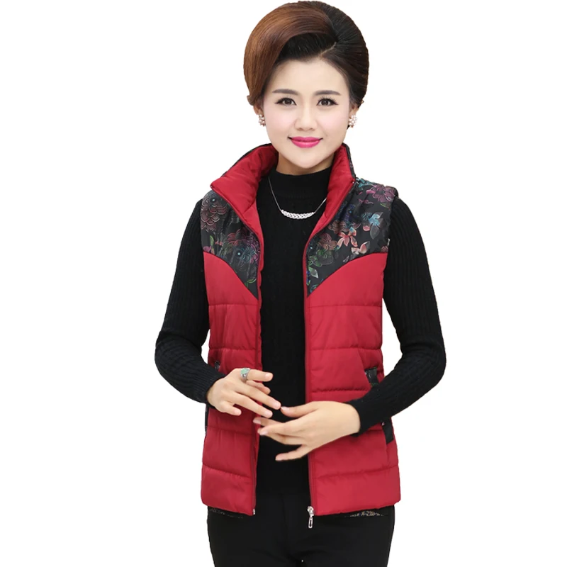 

Пуховая хлопковая жилетка для женщин среднего возраста, весна-осень-зима, пальто без рукавов, короткая теплая безрукавка с принтом, куртка 4XL W303