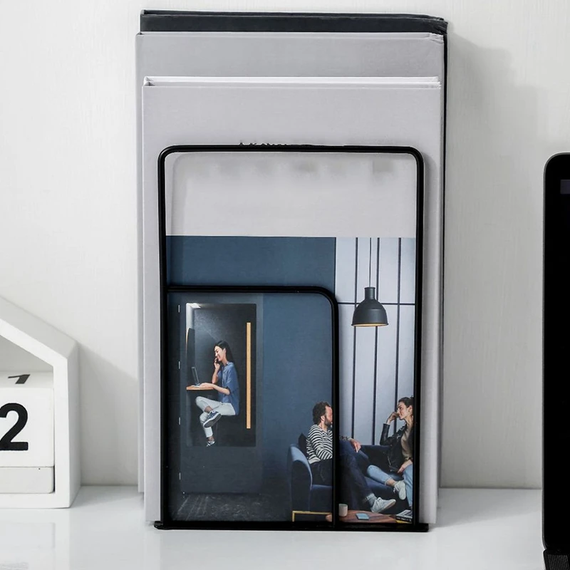 

1 Pair Rectangle Bookends Book Stand Support Desktop Office Magazine Organizer Rack Shelf Holder