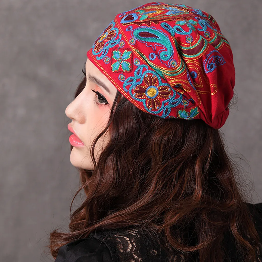 Women Mexican Style Ethnic Vintage Embroidery Flowers Bandanas Red Print Hat шапка женская зимняя czapka zimowa winter hat |