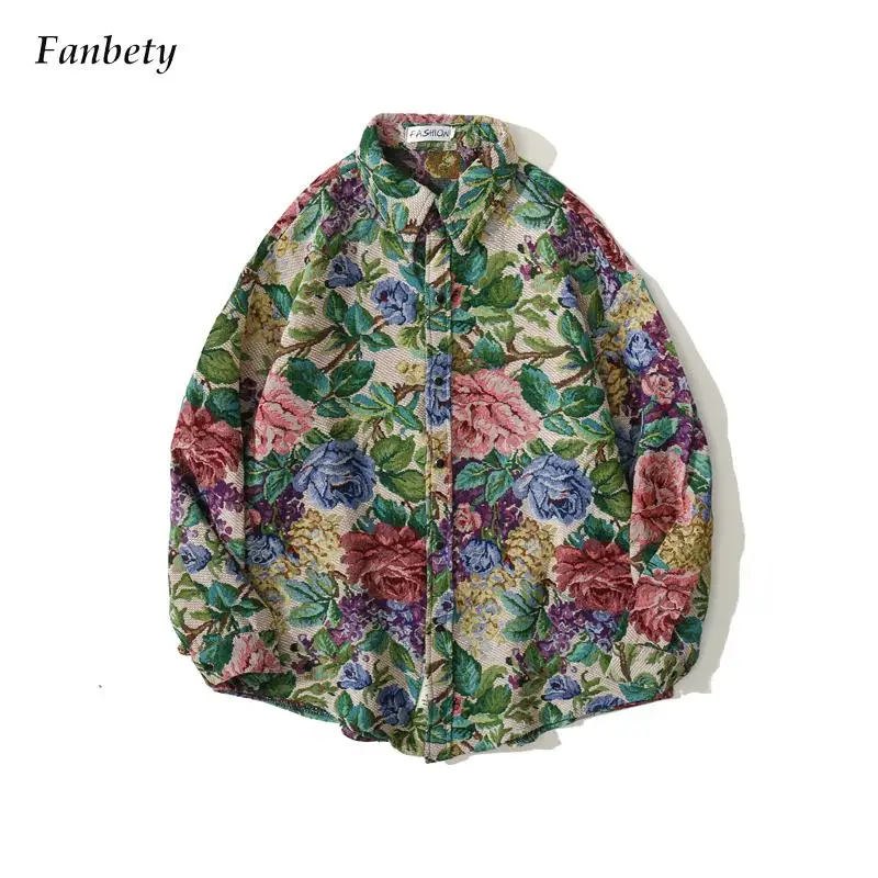 

Мужская шерстяная рубашка в стиле ретро, Повседневная Свободная кофта на пуговицах с отложным воротником и принтом, уличный кардиган для ос...