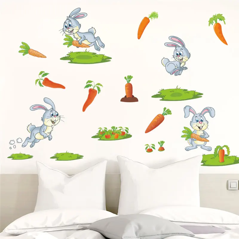 

Lovely Rabbit Bunny Harvest Carrots Wall Stickers Kids Room Decoration Children's Gift Animals Mural Art Diy Home Decals