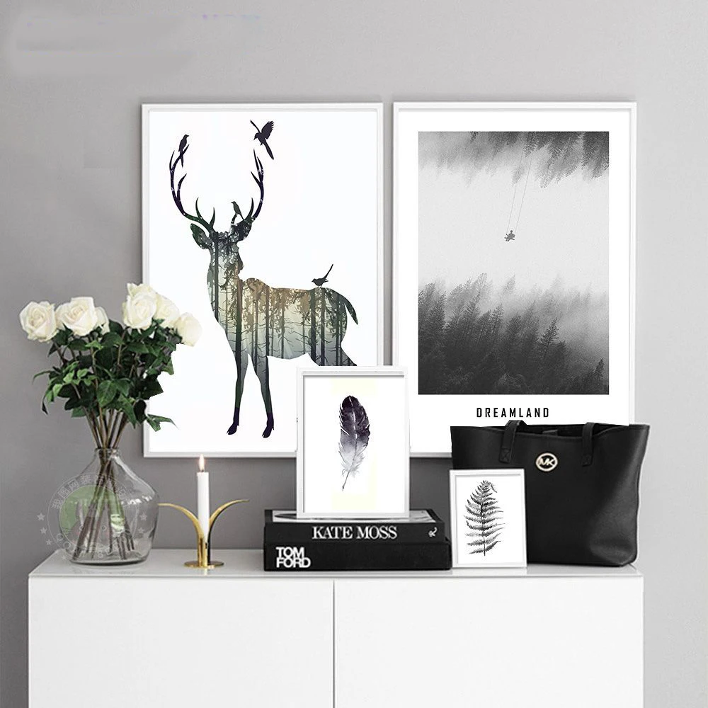 

Печать на холсте лося оленя, Ранняя печать, скандинавский стиль, украшение для дома, высокое разрешение, без рамки, для украшения детской ком...
