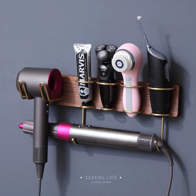 Держатель для сушилки волос деревянный настенный Многофункциональный железные