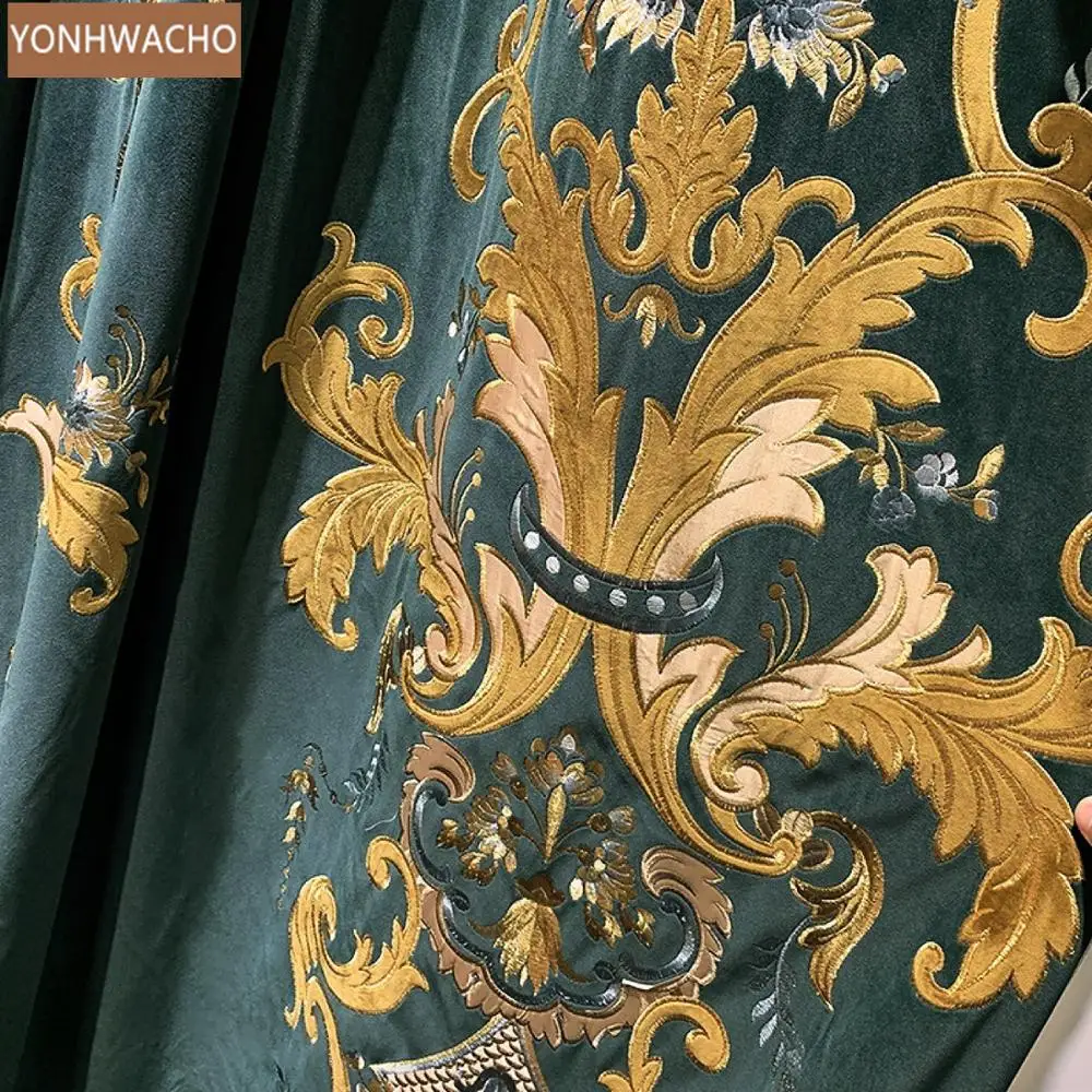 

Custom curtain High-grade luxury European American flannel embroidery velvet blue cloth blackout curtain valance tulle C399