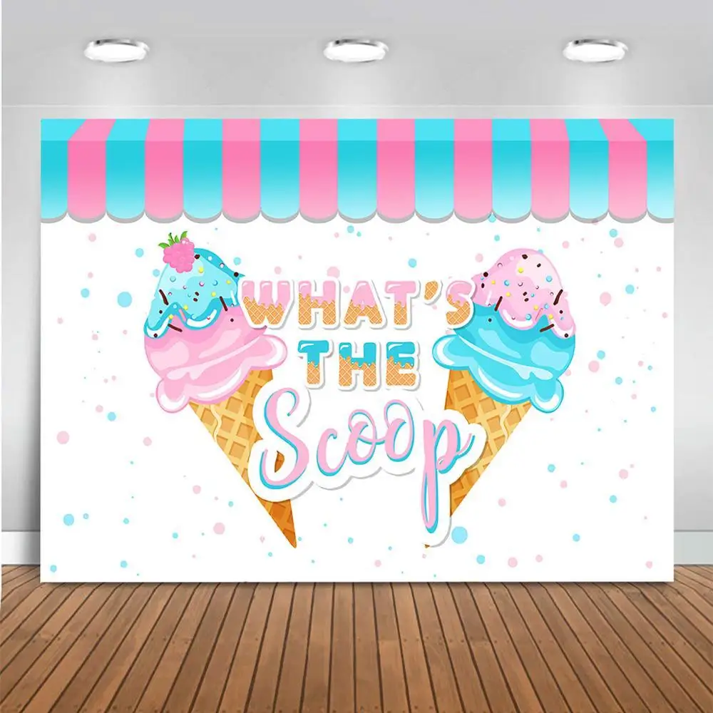 

Ice Cream Baby Shower Backdrop Boy Or Girl Gender Reveal Party Decor Pink Or Blue What 'S The Scoop Background