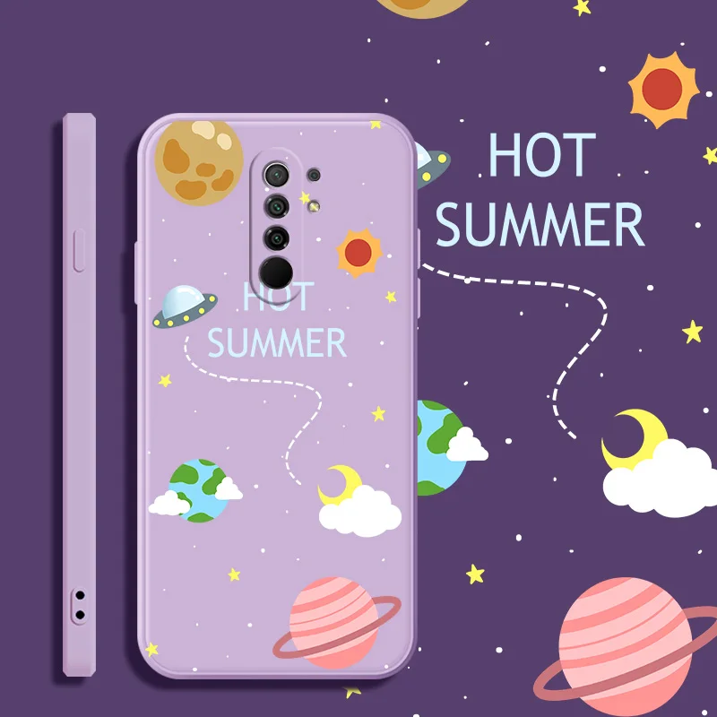

For Xiaomi Redmi 9 Soft TPU Silicone Protective Square Phone Case Colorful Planet Anti-fall Back Cover Fundas
