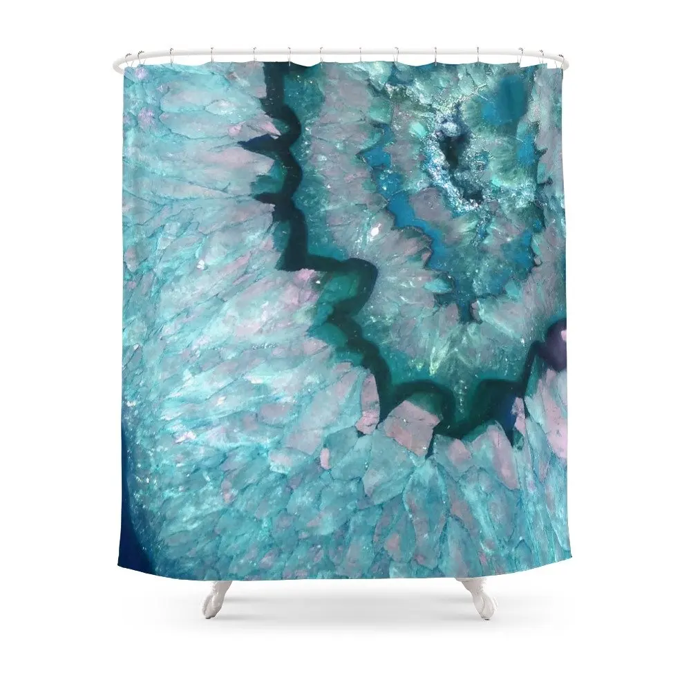 

Teal Crystal Shower Curtain With Hooks Home Decor Waterproof Bath Creative Personality 3D Print Bathroom Curtains