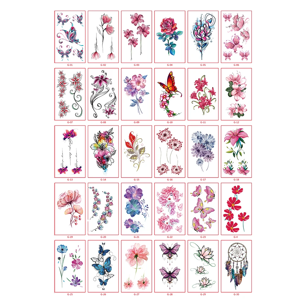 2 Pcs Flower Temporary Waterproof Tattoo Stickers For Women Arm Leg Clavicle Body Art Fake Tattoos Decals Small Size 9.7*5.7CM