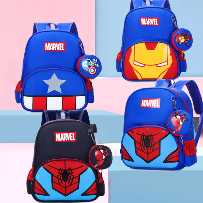 Школьный портфель Disney «Железный человек», милый детский рюкзак с героями мультфильмов Марвел «Человек-паук» для детского сада, сумки для ма...