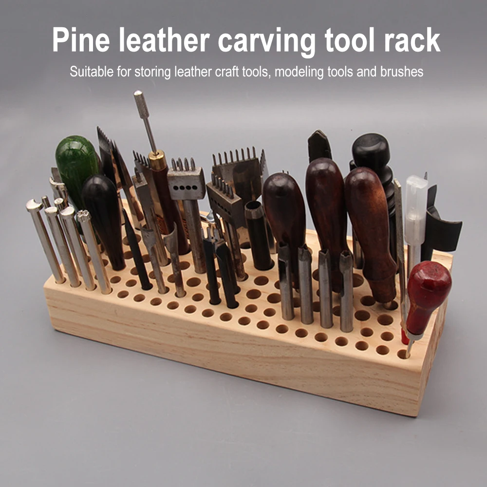 

1pcs Tools Storage Holder 46/98 Holes Wooden Rack Stand DIY Tamping Punching Tools Holder Organizer Storing Leathercraft Box