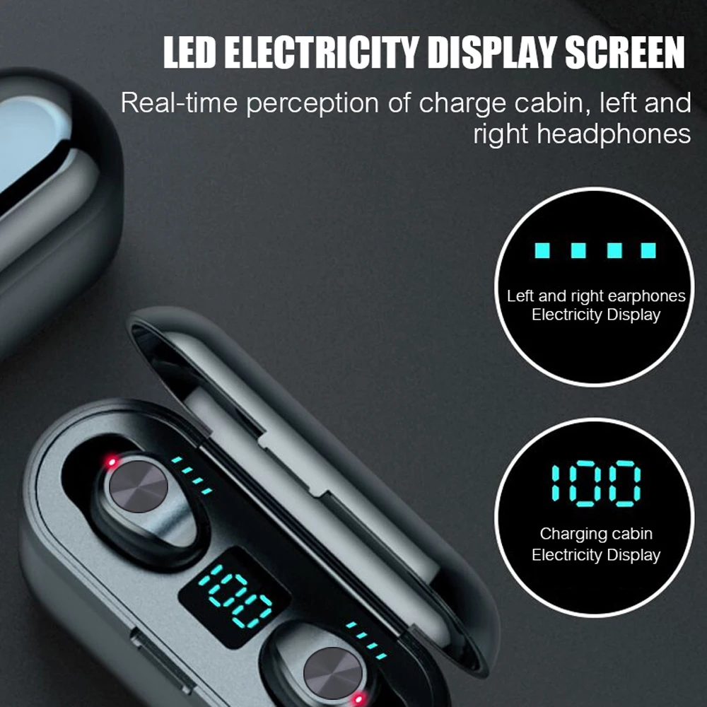 

F9 Style Tws Mini 5.0 Button Wireless Portable Bluetooth Headset With Digital Display Binaural In-Ear Waterproof Swimming