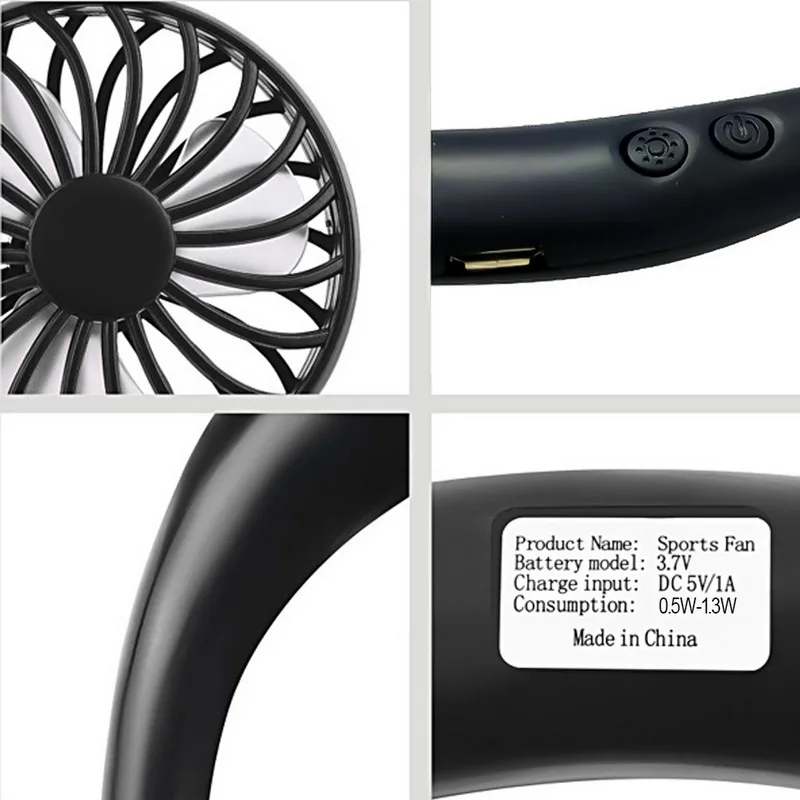 USB портативный вентилятор без рук для шеи подвешивания зарядка через usb мини
