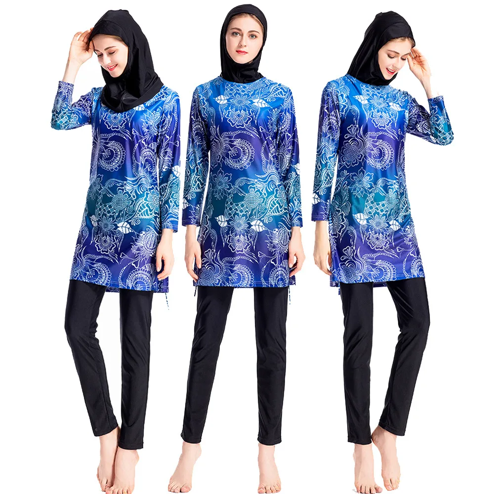 

New Burkini Print Muslim Swimsuit Long Sleeve Islamic Swim Beachwear Three Pieces Bourkini Without Pad Summer Bathing Suit S-4X