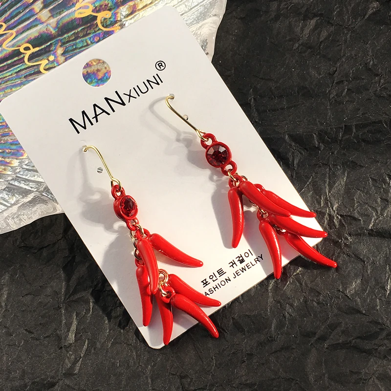

Manxiuni Trend Red Peppr Drop Earrings For Women Vintage Style Statement Dangle Earrings With Crystal Wedding Jewelry oorbellen