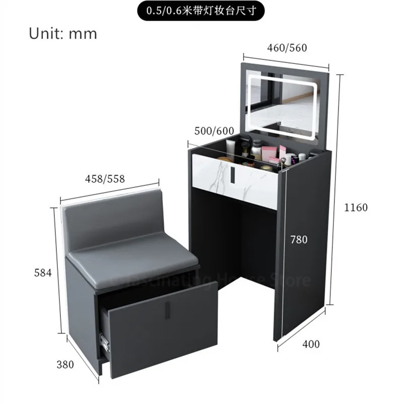 Современный мини туалетный столик с выдвижным ящиком зеркальный