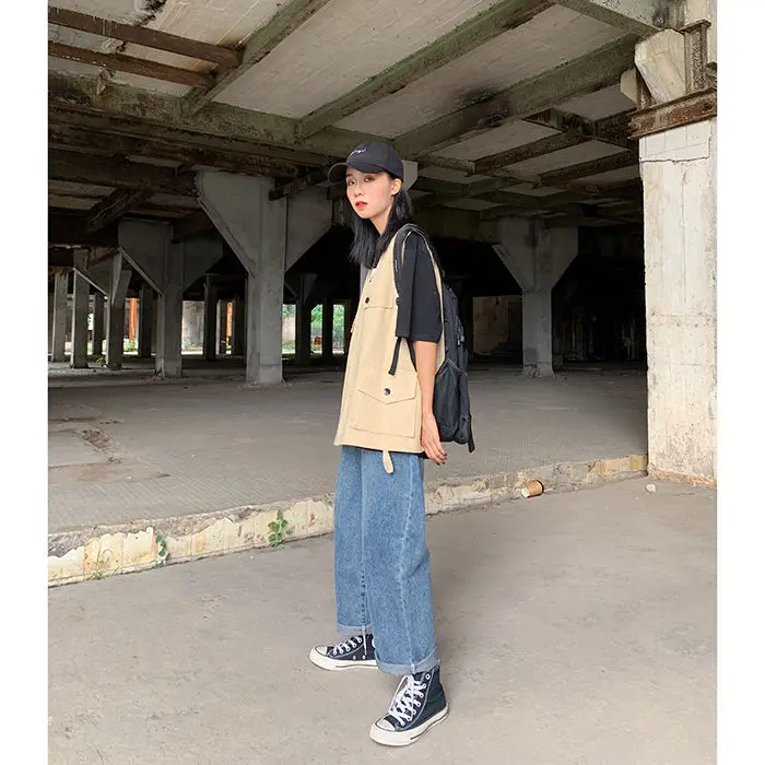 

Harajuku straight jeans women's spring and autumn thin new loose-fitting students high-waisted bf thin-legged pants