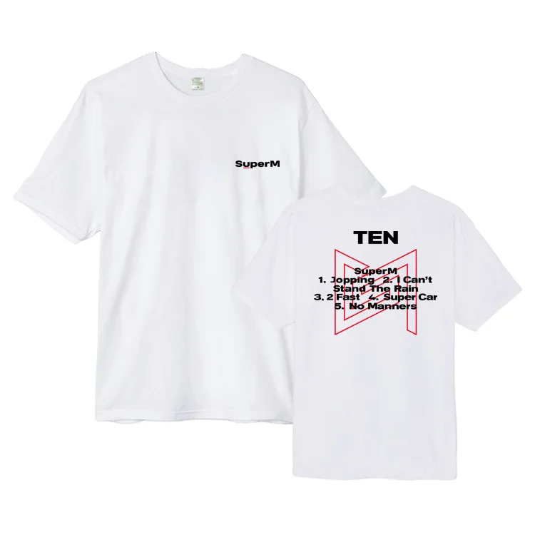 Модная футболка с надписью Kpop SuperM Повседневная унисекс круглым вырезом
