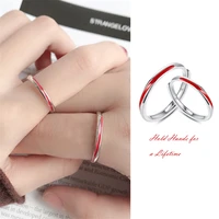 yizizai retro high quality original epoxy red line couple rings hold hands for a lifetime lover ring silver color jewelry gifts