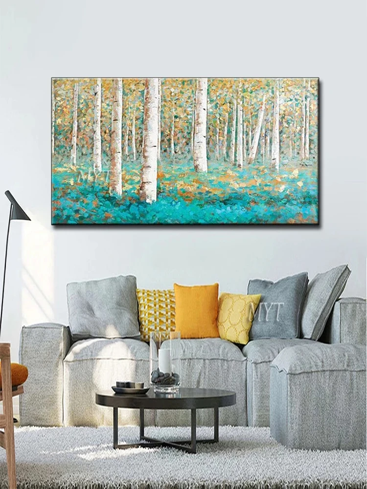 

Forest Scenery Art 100% Hand Painted Birch Oil Painting Canvas Wall Art Home Decoration Wall Decor Artwork And Craft Unframed