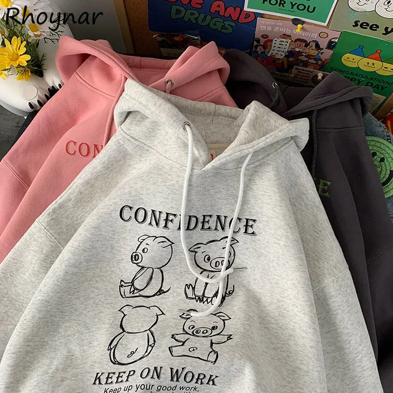 

Толстовки женские осенние парные свободные с длинным рукавом и капюшоном с мультяшным принтом Милая универсальная уличная одежда в Корейском стиле Лидер продаж Повседневная одежда