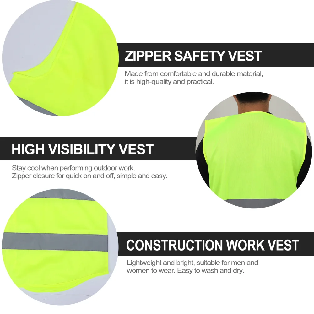 

2pcs Reflective Safety Vest with Zipper Traffic Construction Work Vest (Green)