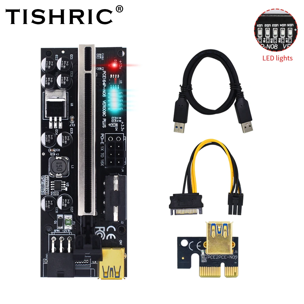 

50PCS TISHRIC Riser VER009C Plus PCIE Riser 009s Plus PCI Express x16 Graphics Card Expander Cable Video Card Riser For Mining