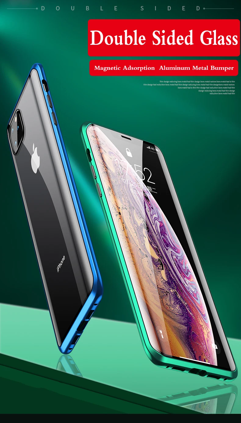 360 Полный Магнитный чехол для телефона iPhone 11 Pro 11 Pro MAX металлический бампер для iPhone XS XR XS MAX 8 7 6 6S Plus стеклянный чехол