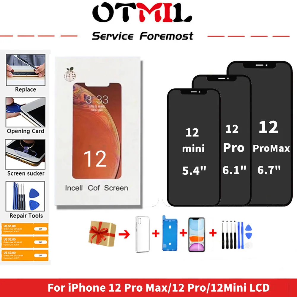 RJ Incell-pantalla lcd para m&oacute;vil, montaje de digitalizador t&aacute;ctil 3D, sin p&iacute;xeles muertos, para iPhone 12 Pro Max/12 Pro/12Mini-0