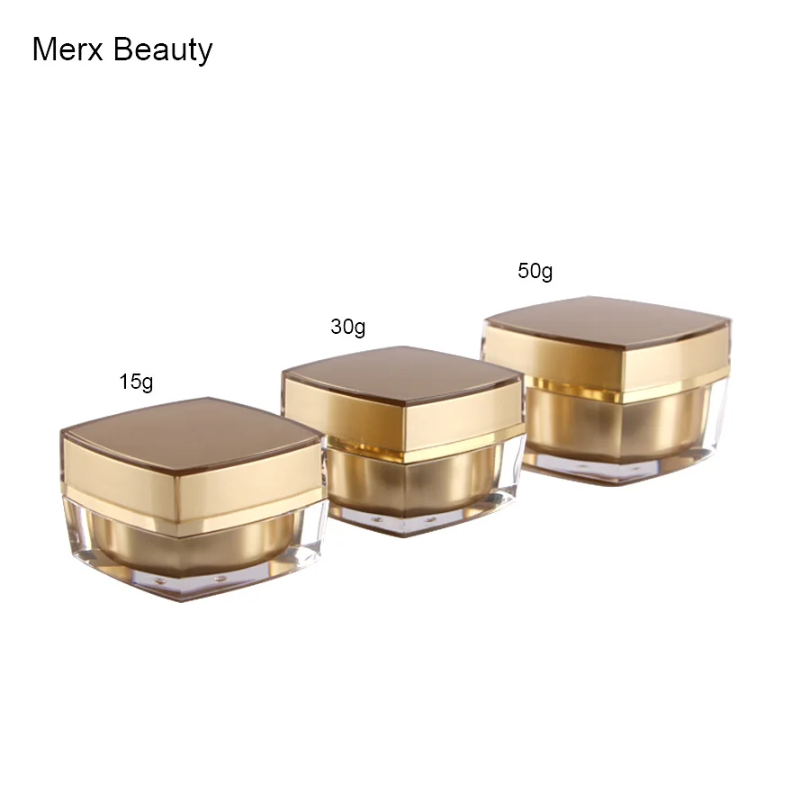 Perfectos 30ml 1floz Squares Acrylic Gold Empty Luxury Gold Lid Skin Care Cream Mask Containers for Travel(50pcs)MERX BEAUTY