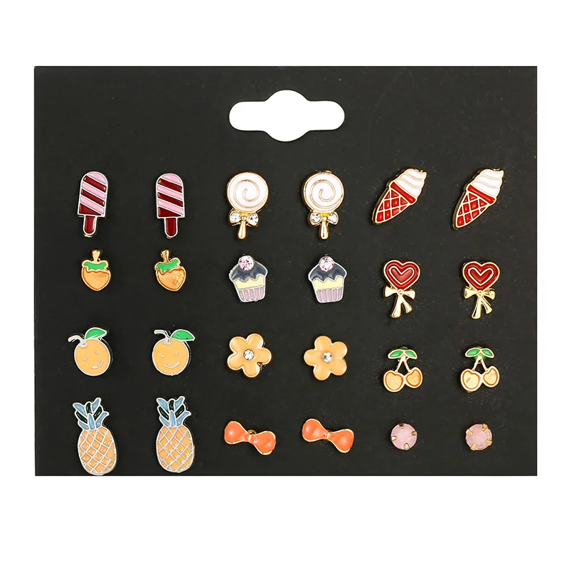 Серьги-гвоздики с эмалью и цветком вишни для женщин детей 12 пар/компл. модные