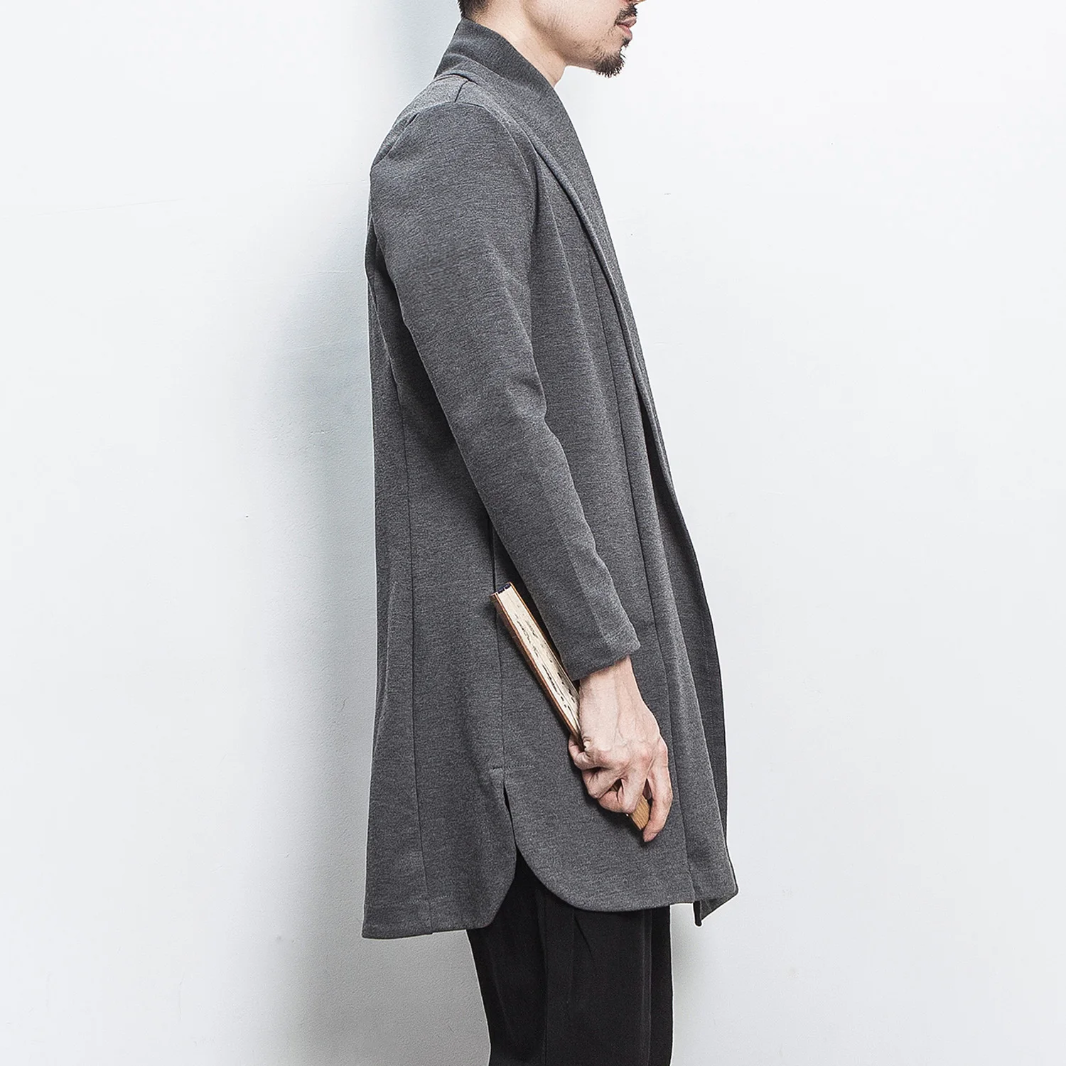 Мужской длинный кардиган в китайском стиле винтажный свободный однотонный