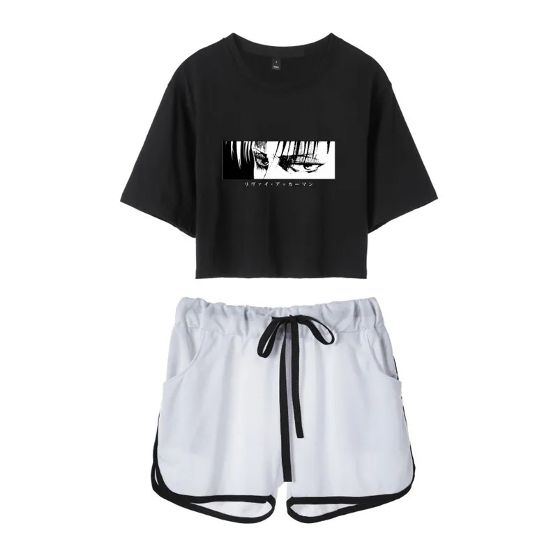 

2021 Attack On Titan Two Piece Set Women Girls New arrival Attack On Titan Dew navel Short T-shirts and Pants summer streetwear