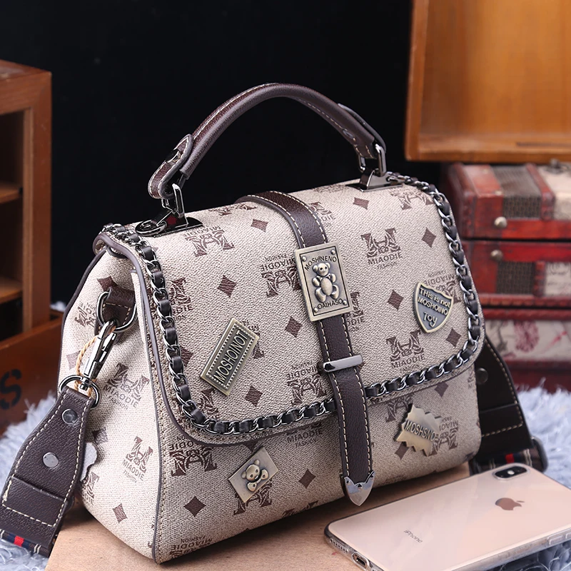 

Bags for Women 2021 New Luxury Designer Handbags Retro Geometric Prints One Shoulder Bag Ladies High Quality Cow Leather Purses