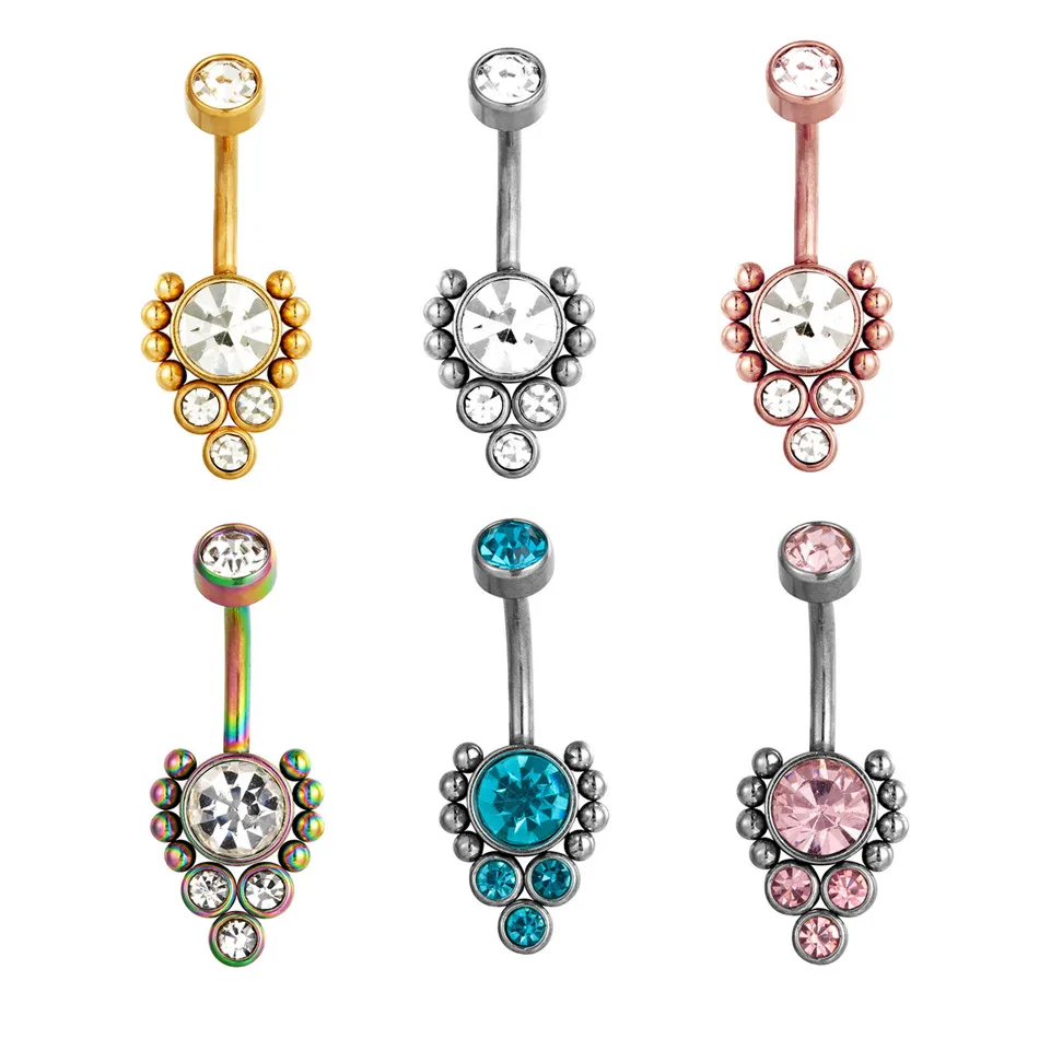 

14G Surgical Steel Bellybutton Ring Earring Clear Pink Lake Blue CZ Navel Bar 10mm Curved Barbell Sexy Body Piercing Jewelry