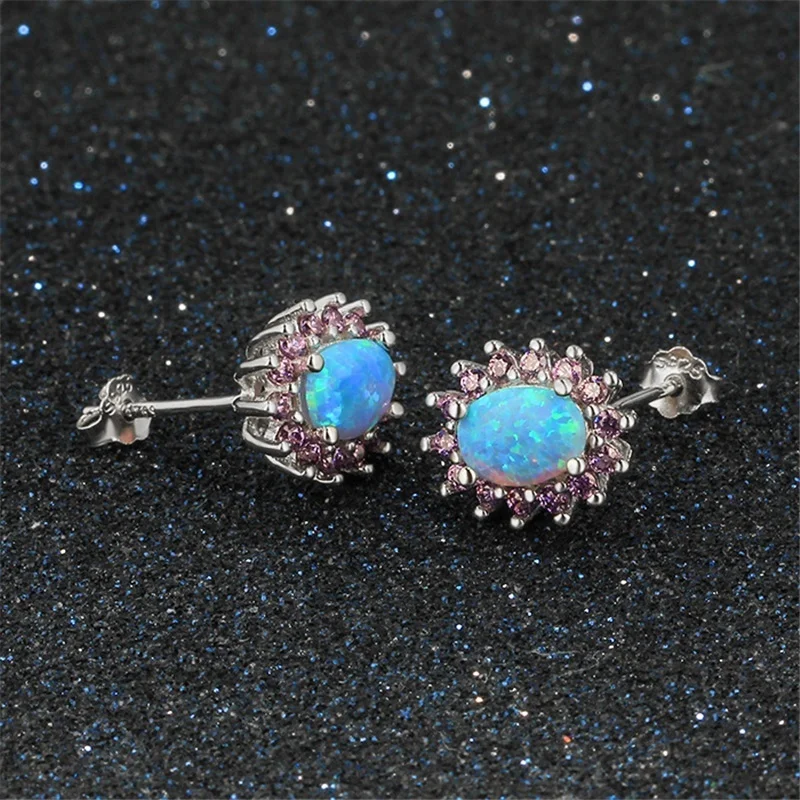 

Exquisite Women Imitation Fire Opal Stud Earrings Luxury Rhinestones Earrings Charm Women Accessories Bride Wedding Jewelry Gift