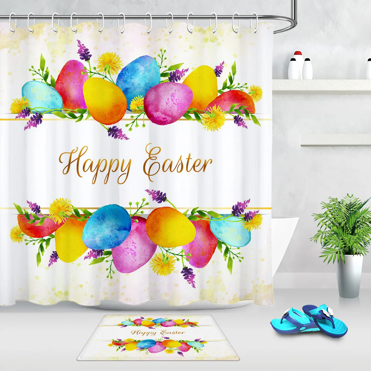 Водонепроницаемая шторка для душа из полиэстера с пасхальными яйцами|Шторы душа|