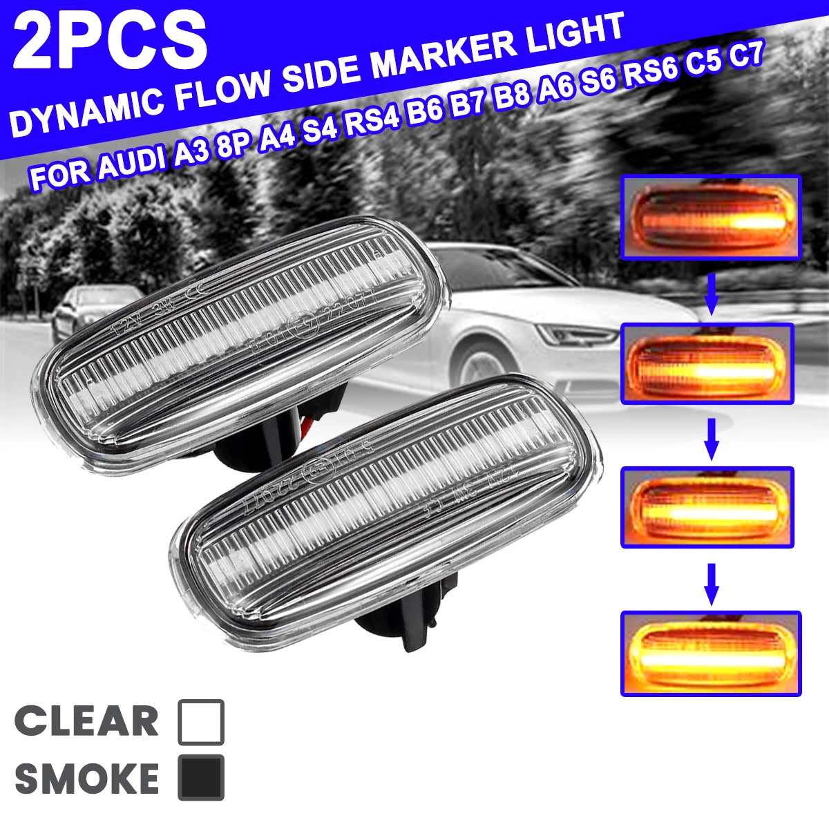 

2pcs LED Dynamic Side Marker Turn Signal Light For Audi A3 8P A4 S4 RS4 B6 B7 B8 A6 S6 RS6 C5 C7 Sequential Blinker Lamps