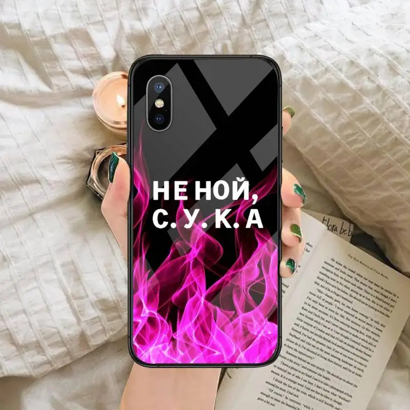 

Russian Quote flame Phone Case Tempered glass For iphone 6 6S 7 8 plus X XS XR 11 12 mini PRO MAX