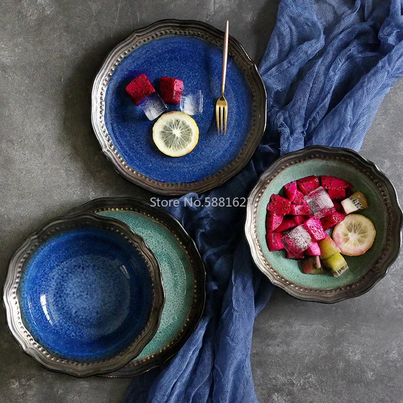 

Tableware Ceramic Dinner Plate Set Dish 8/10 Inch Porcelain Cute Dessert Plate Dinnerware Salad Bowl Western Food Steak Plate