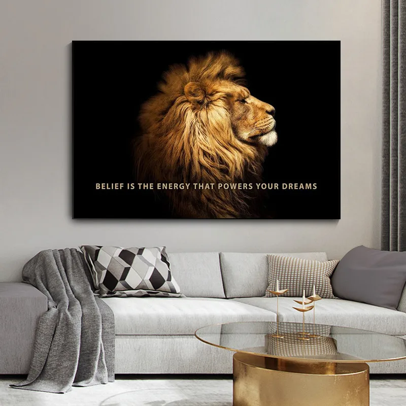 

Animal Lion Power Your Dreams Motivational Canvas Painting Nordic Modern Poster and Print Wall Art Picture for Living Room Decor