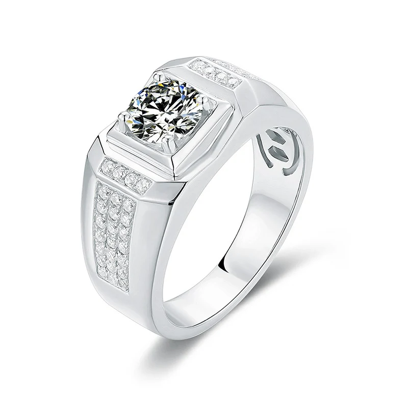 

Silver Plated White Gold Moissan Diamond rings for men 1 Carat 210305-14