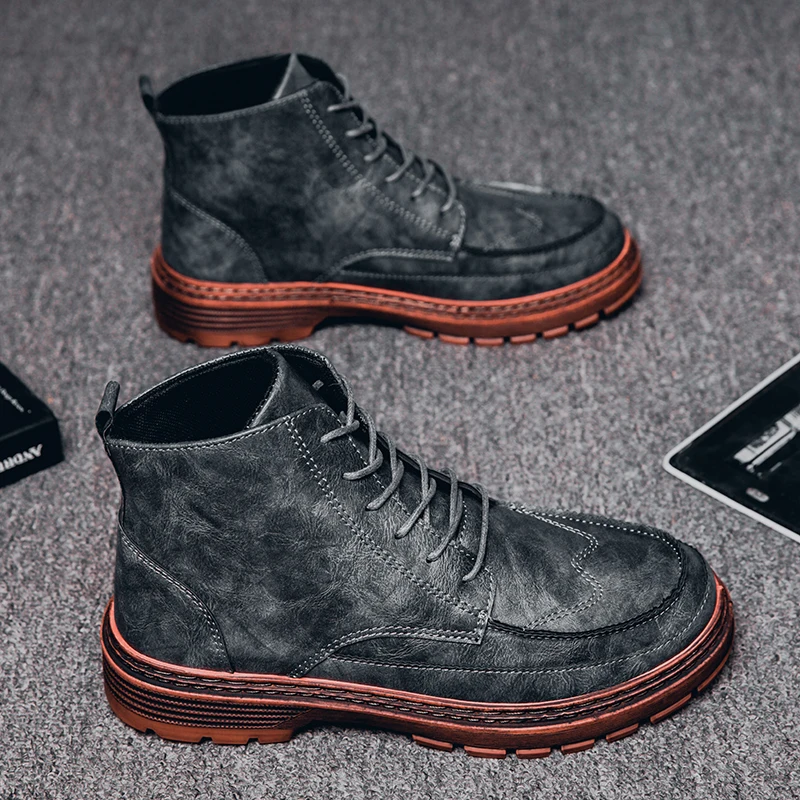 

Fashion Men Casual Shoes Winter High Top Flats Male Lace-up Oxfords Men Leather Shoes zapatillas hombre Leather sneaker men *F32