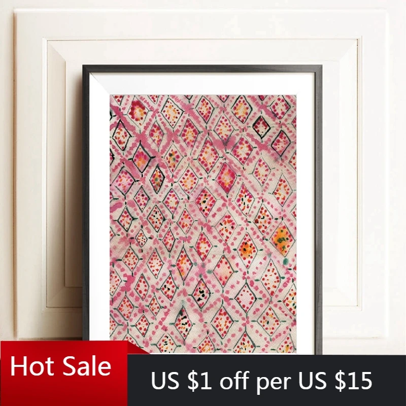 Винтажный Розовый ковер художественные принты Настенный декор в стиле бохо