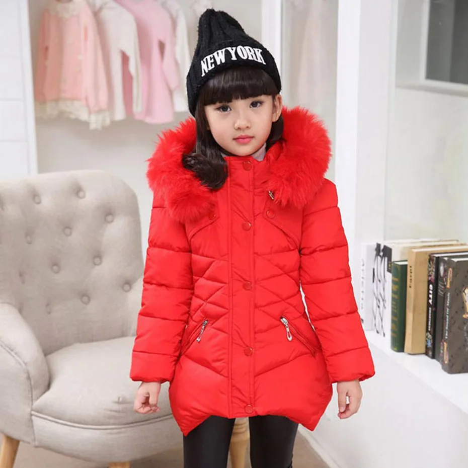 Пальто для девочек однотонное плотное теплое пальто верхняя одежда с меховым