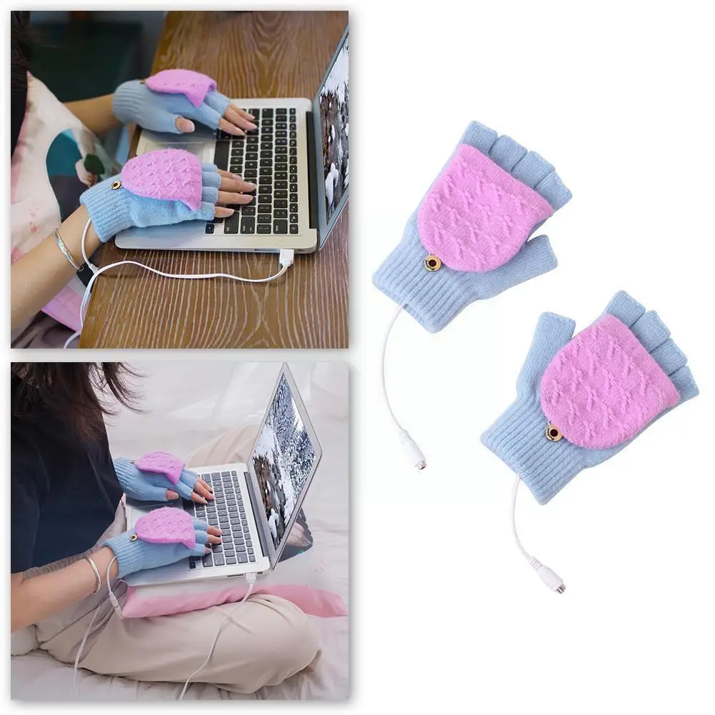 

Wool Warm Gloves Usb Heating Gloves Hand Warmers Winter Electric Laptop Mittens Gloves Heating Warm Half Fingerless Hand M7q0
