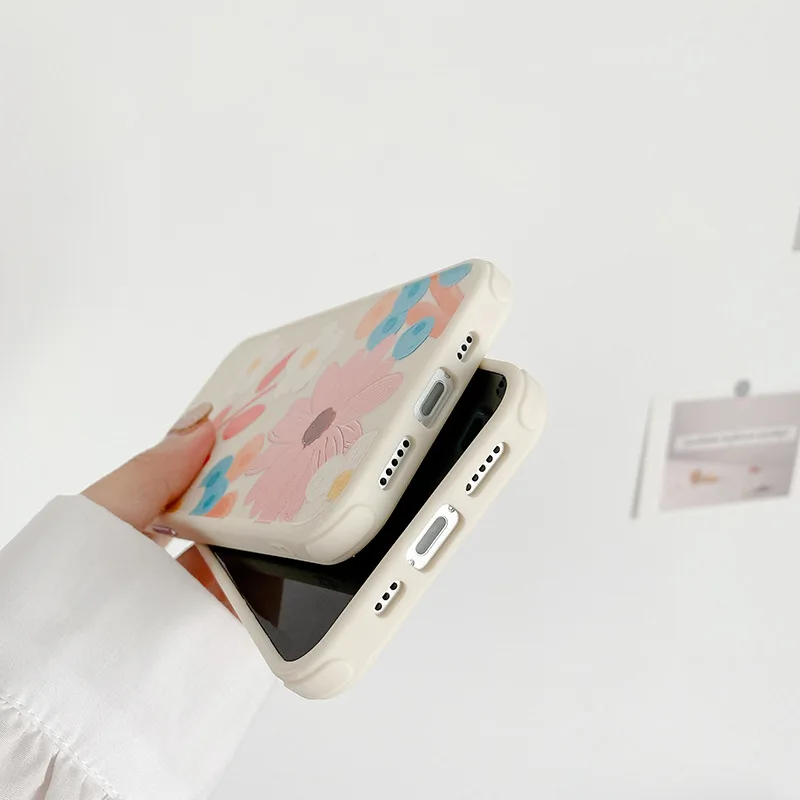 

Cute Flower Phone Case For iPhone 11 12 Pro Max X XR XS Max 7 8 Plus Floral Shockproof Bumper Back Cover Coque