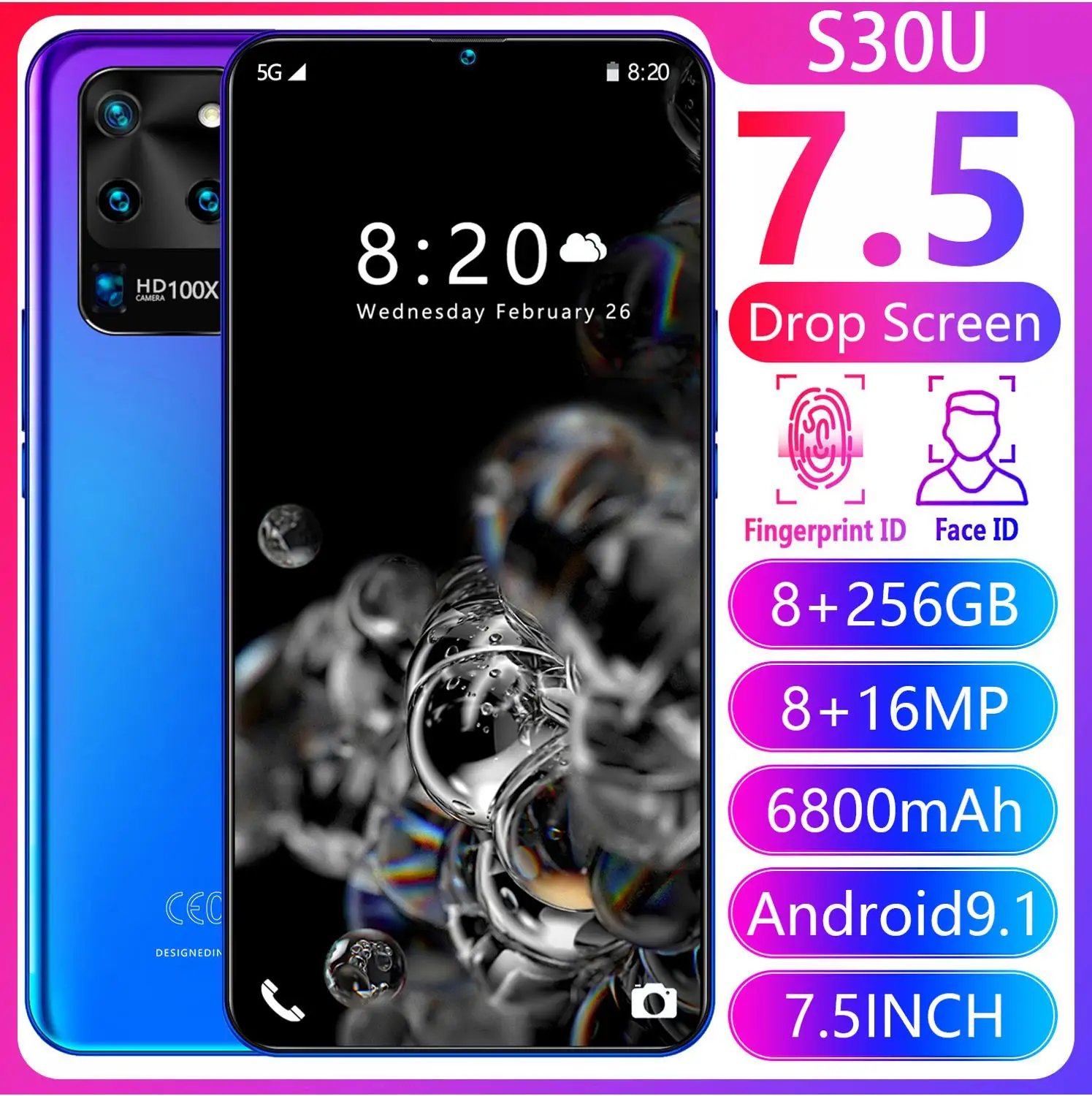 

Mobile Phones Galay S20 Network 7.5 Inch 8GB RAM 256GB ROM Octa Core 4 Camera Snapdragon 855 Smartphone Samsu S30U