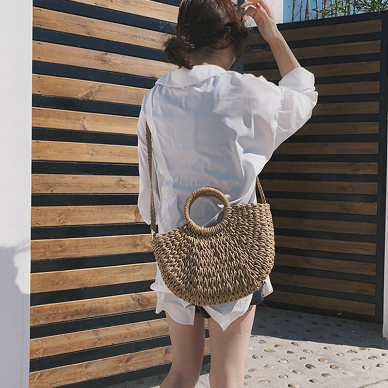 

Handbag Women Straw Bag Summer Large Tote Bag (Light Brown) & Women Hand Made Beach Bag Casual Female Weave Straw Bag