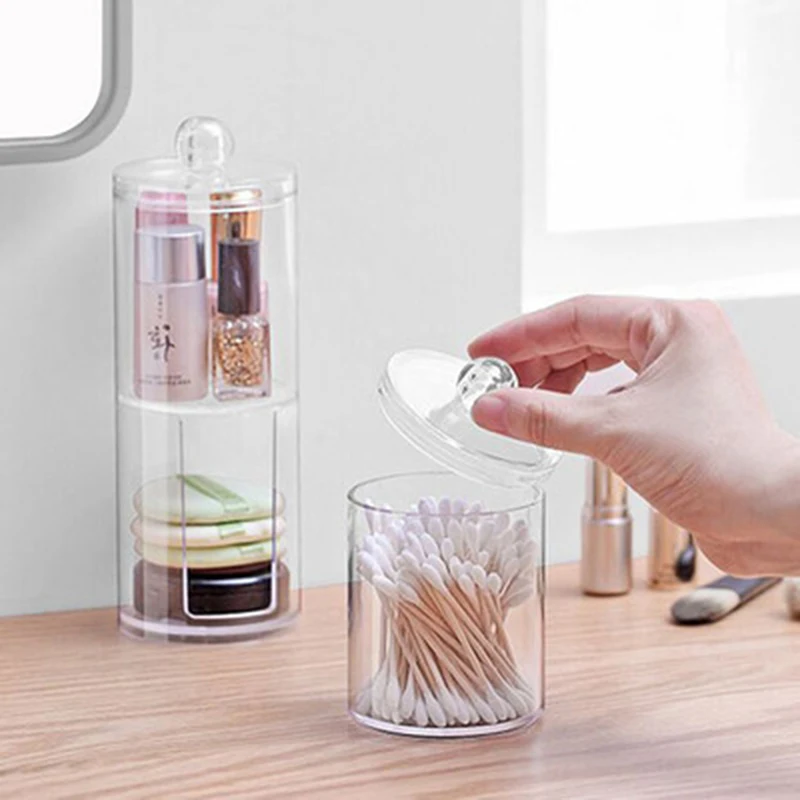 

Acrylic Multifunctional Round Receive Box Jewelry Box New Cosmetic Make-up Cotton Swabs Transparent Container